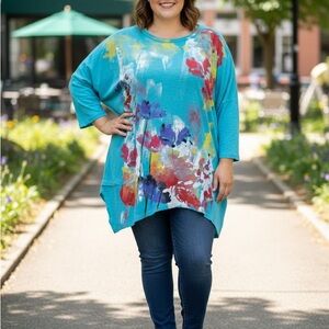 NWT Jess & Jane Artistic Floral Oversized Tunic Top - Size 1X